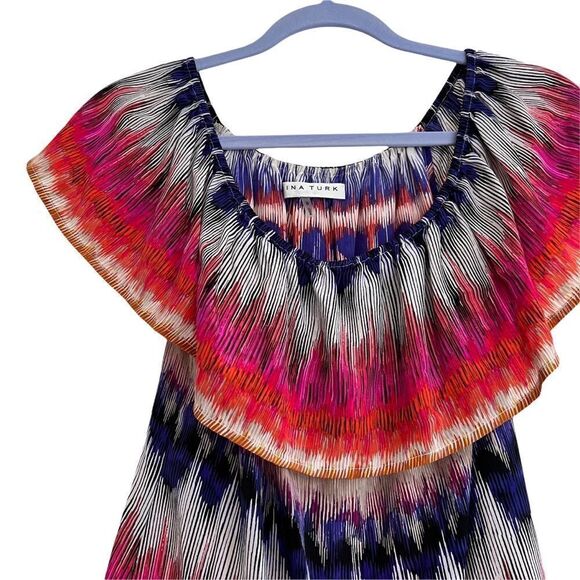 Trina Turk Silk Off the Shoulder Top Boho Print Size Small - Picture 3 of 6